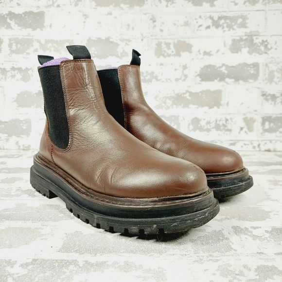 ASOS Brown & Black Leather Chunky Chelsea Ankle Boots F884 - Picture 4 of 12